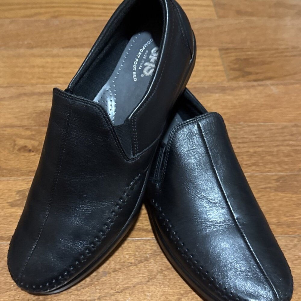 SAS Tripad Comfort Black Leather Slip On Wedge Shoes Women 9N